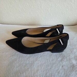 Antonio Melani Black Suede Pointed Toe D'Orsay Flats with Heel Bow Detail 7.5M